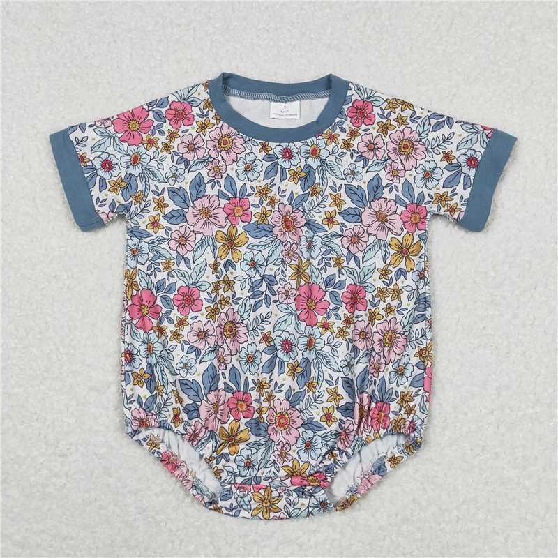 SR1500 RTS NO MOQ Baby Girls Summer Rompers Baby Girls Green Flowers Pink Summer Rompers