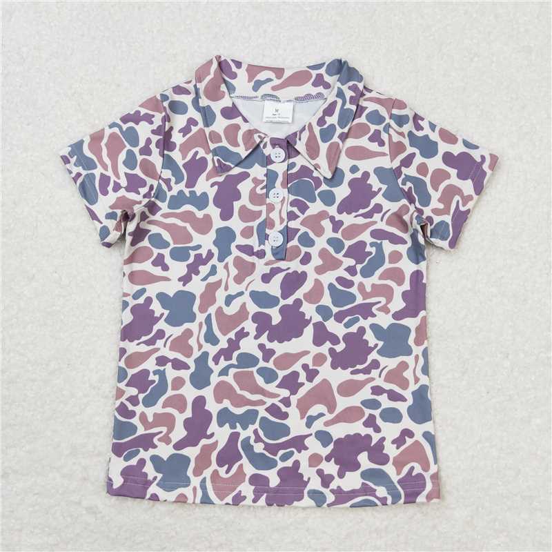 BT0641 Baby Boys Grey Camo Short Sleeve Buttons Tee Shirts Tops