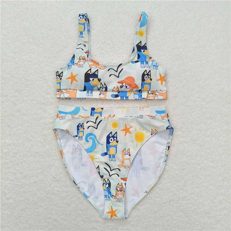 S0358 Adult Women Dog Family Starfish Top Bottom Swimsuits Sets