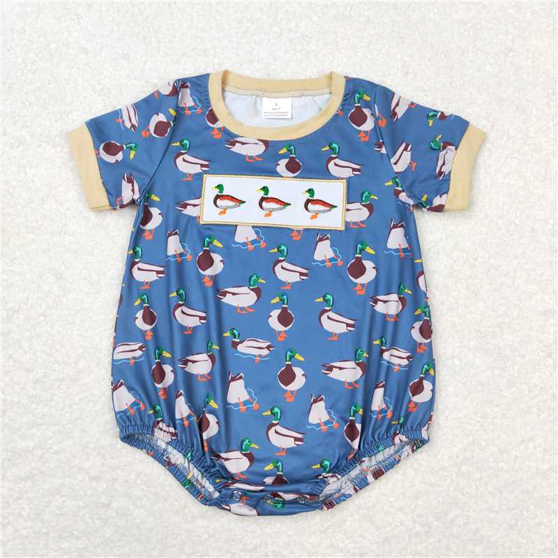 12.8 RTS NO MOQ (In stock)Matching SR1134 Baby Infant Boys Duck Short Sleeve Rompers