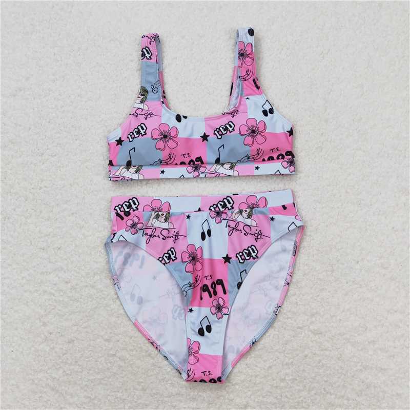 S0347 Mommy and Me Baby Girls Pink Singer Sister Summer Sibling Swimsuits