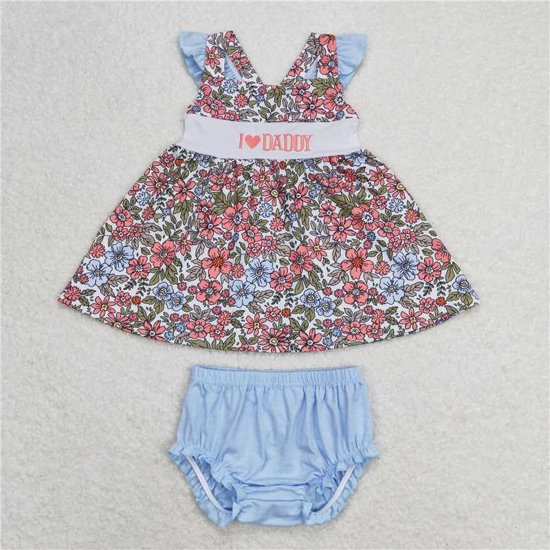GBO0294 Baby Girls I Love Daddy Floral Straps Top Bummies Clothes Sets
