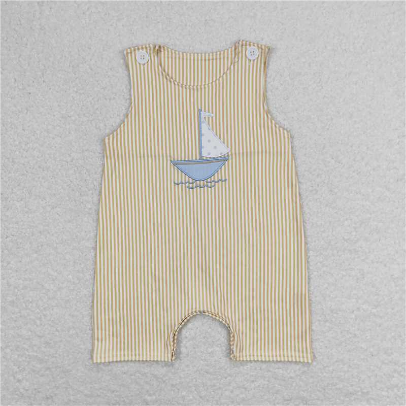 SR1062 Baby Infant Boys Sailboat Sleeveless Summer Rompers