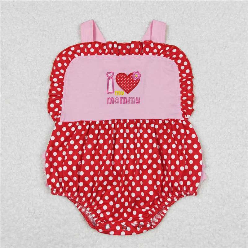 SR0990 Baby Infant Girls I Love My Mommy Polka Dots Straps Rompers