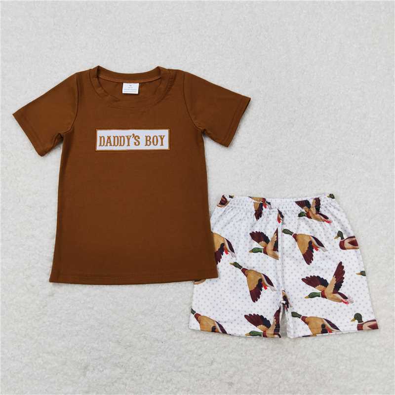 BSSO0719 Baby Boys Daddy's Boy Short Sleeve Shirt Ducks Shorts Clothes Sets