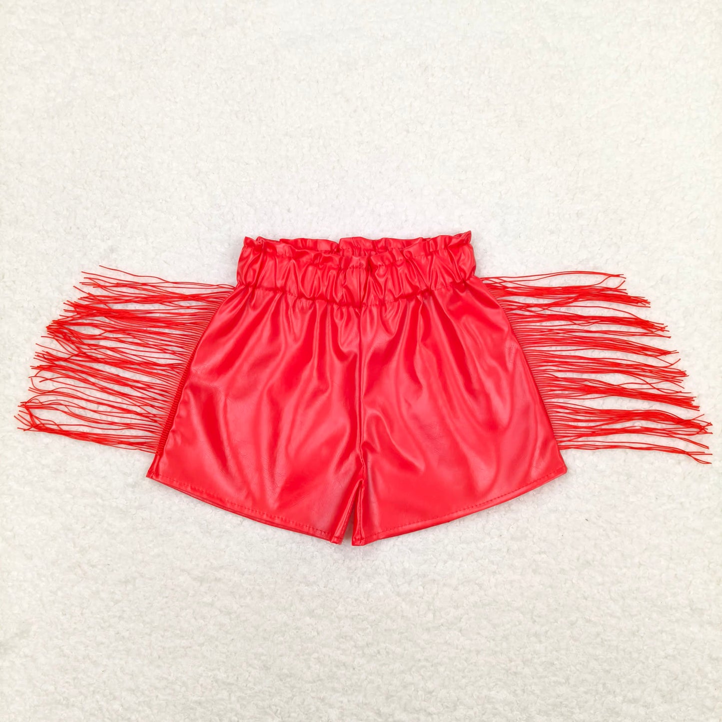SS0252 Baby Girls Red Tassel Leather Shorts