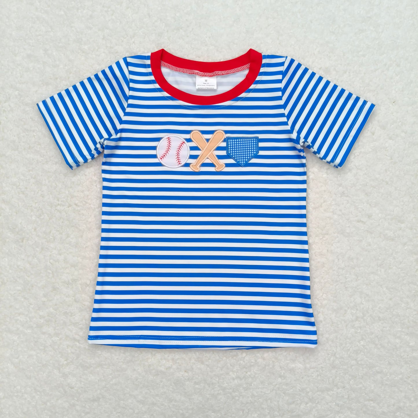 BT0657 Baby Boys Blue Stripes Baseball Short Sleeve Tee Shirts Tops