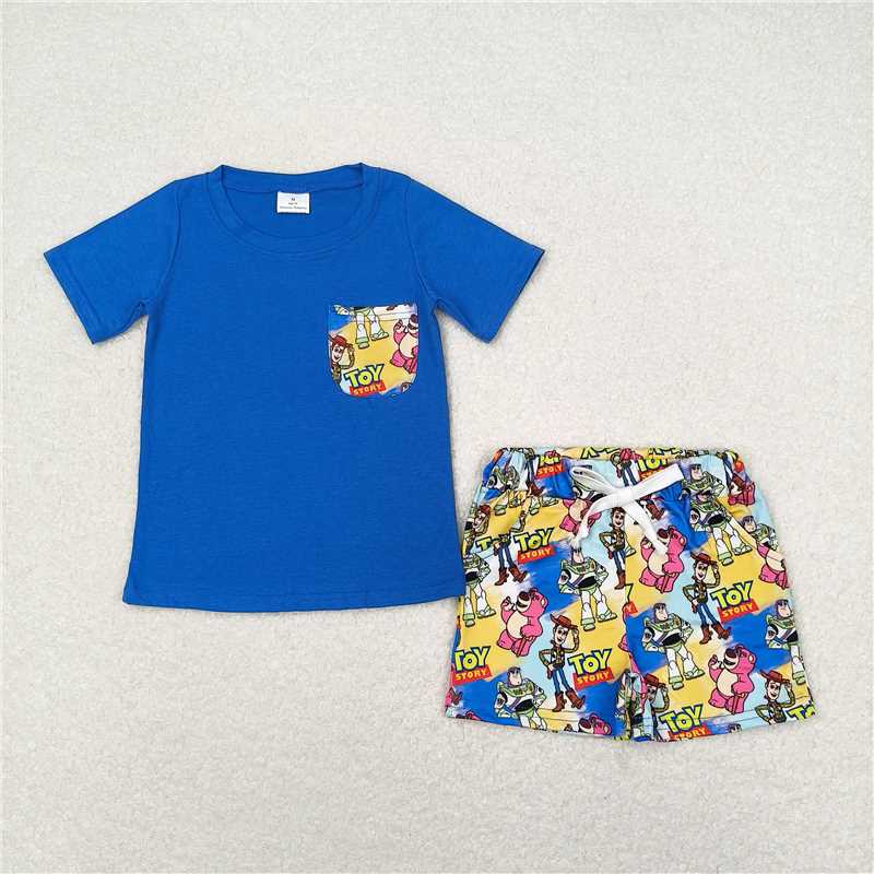 BSSO0833 Baby Boys Blue Short Sleeve Tee Shirts Tops Toys Shorts Clothes Sets