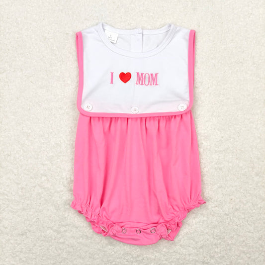 SR1434 Baby Infant Girls I Love Mom Bib Rompers