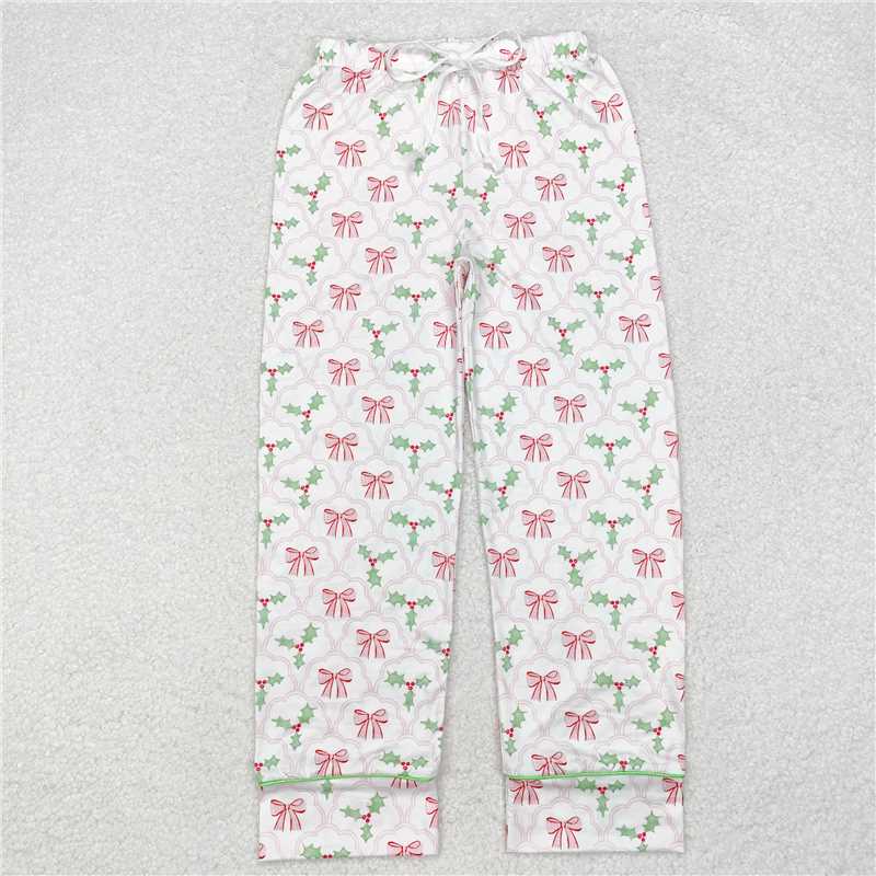P0545 Adult Women Christmas Bows Holly Bottom Pants Pajamas