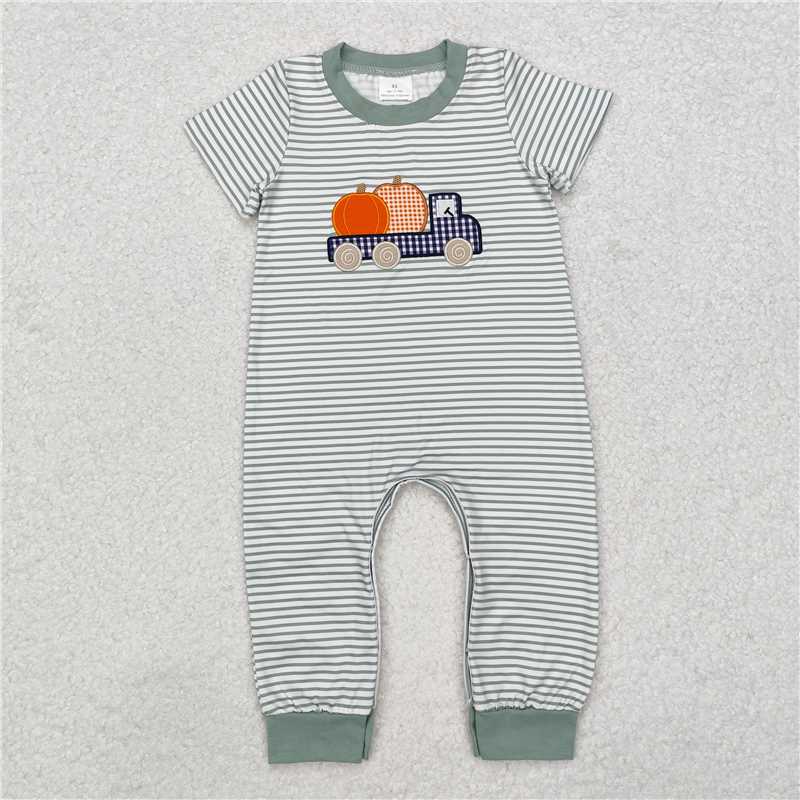 SR1958 Baby Infant Boys Pumpkin Truck Short Sleeve Rompers