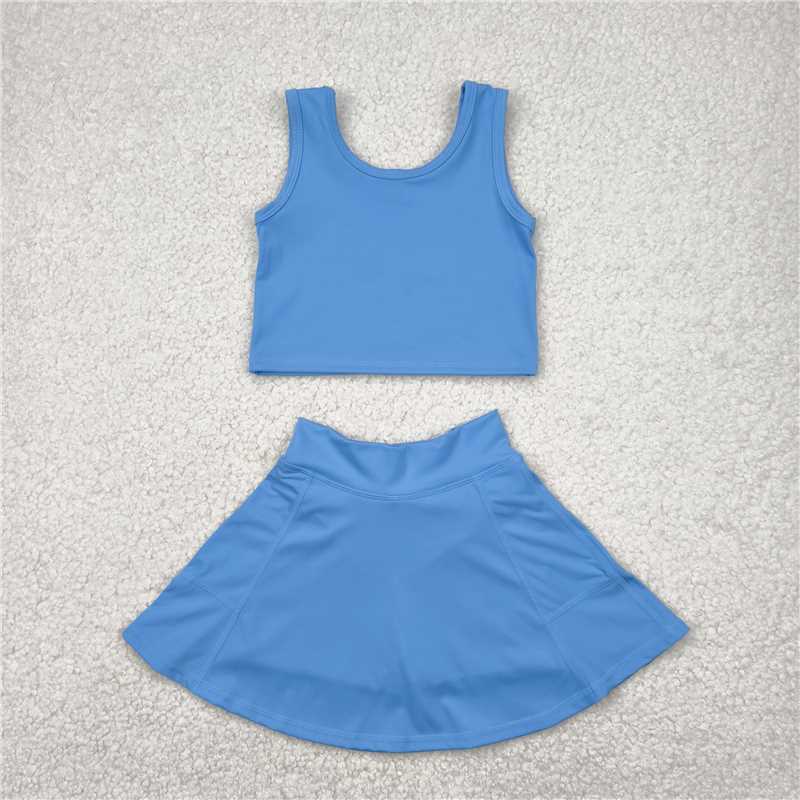 12.18 RTS NO MOQ (In stock)Matching GSD1985 Baby Girls Aqua Blue Vest Top Sports Skorts Clothes Sets