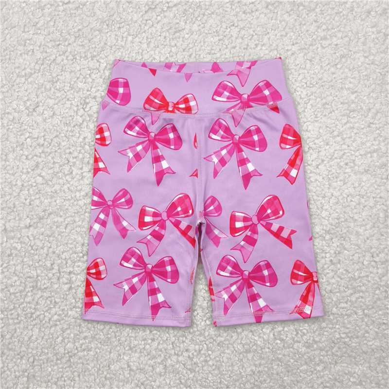 12.23 RTS NO MOQ (In stock)Matching SS0540 Baby Girls Pink Plaid Bows Yoga Biking Shorts Bottoms