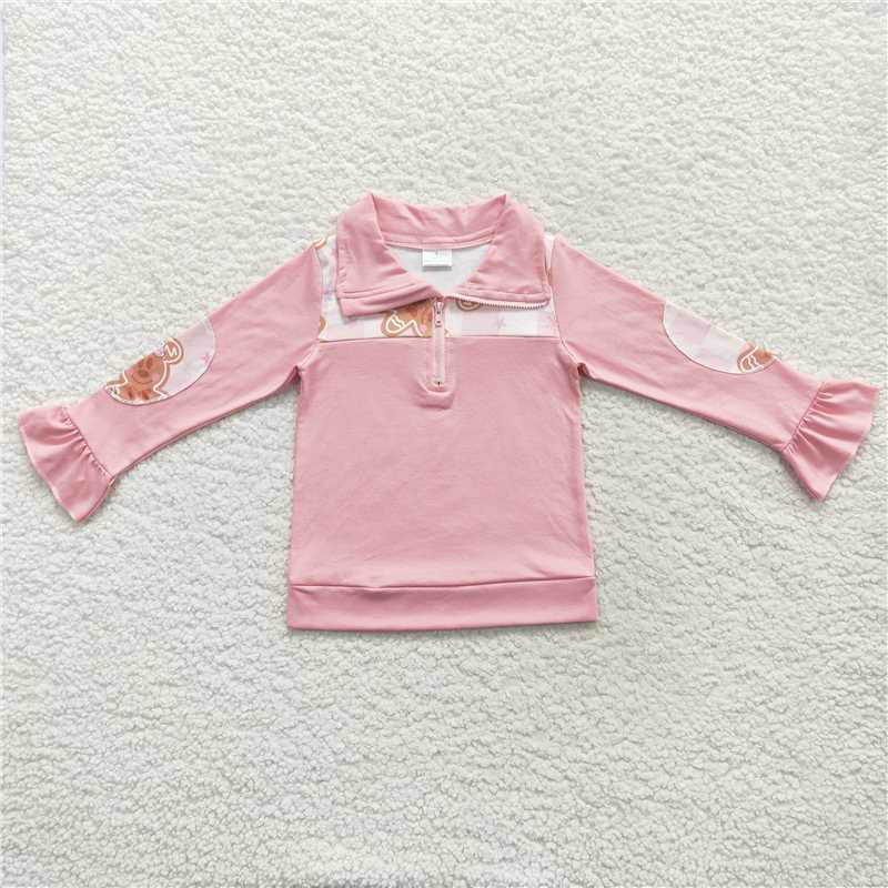 GT0218 Baby Girls Christmas Gingerbread Long Sleeve Shirts Pullover Tops