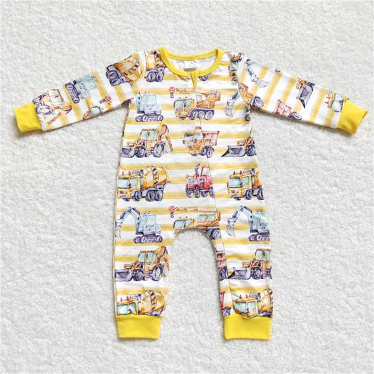 RTS LR0569 Truck tractor yellow and white striped zipper long sleeve jumpsuit