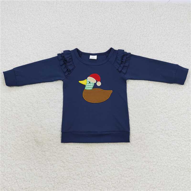 GT0281 Christmas Baby Girls Duck Hats Long Sleeve Ruffle Shirts