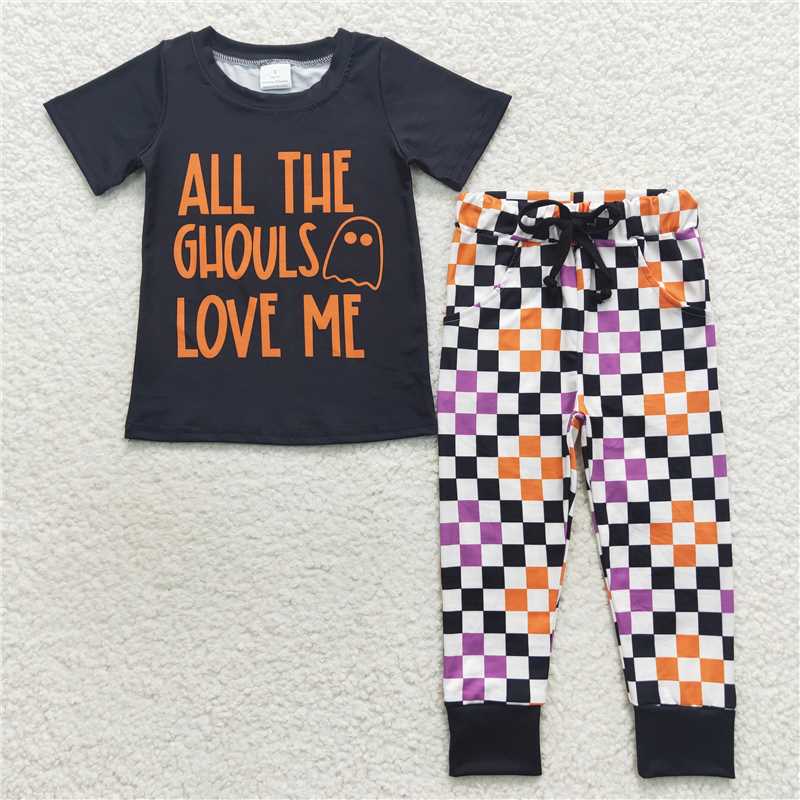 BSPO0160 Baby Boys Halloween Ghost Checkered Pants Clothing Sets