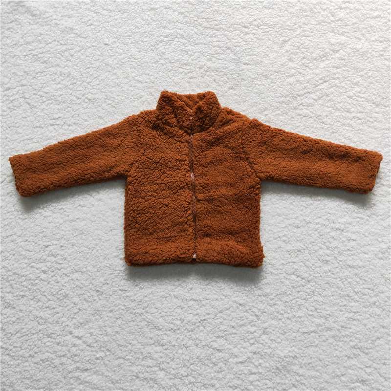 BT0296 Baby Girls Dark Brown Color Long Sleeve Zip Cardigans Jackets
