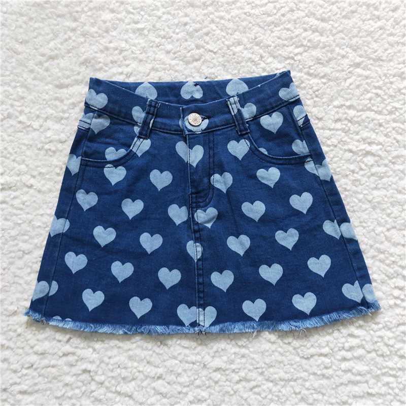 GLK0010 Baby Girls Hearts Summer Valentines Denim Skirts