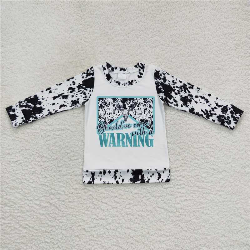 GT0294 Baby Girls Western Cow Print Long Sleeve Tee Shirt Tops