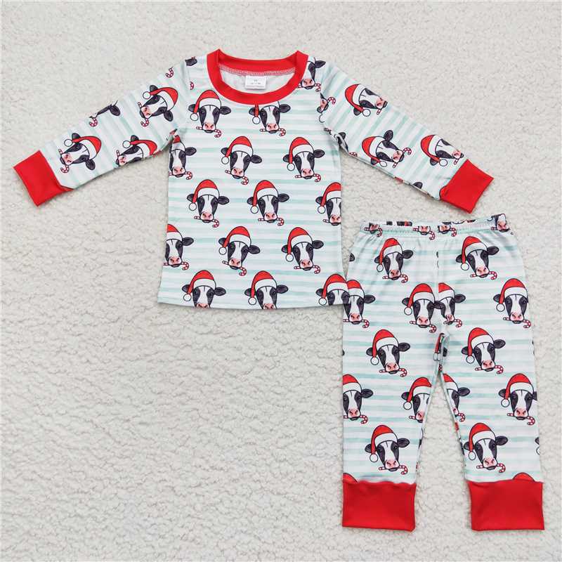 BLP0356Christmas hat cow stripe baby kids pajamas