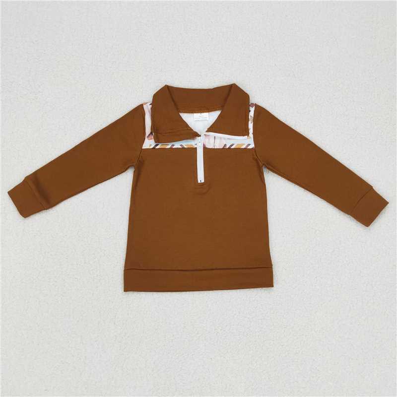 BT0348 Baby Boys Western Cow Skull Zip Pullover Tops