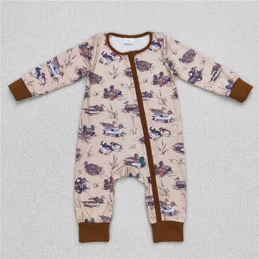 RTS LR0667 Duck brown zipper long-sleeved jumpsuit