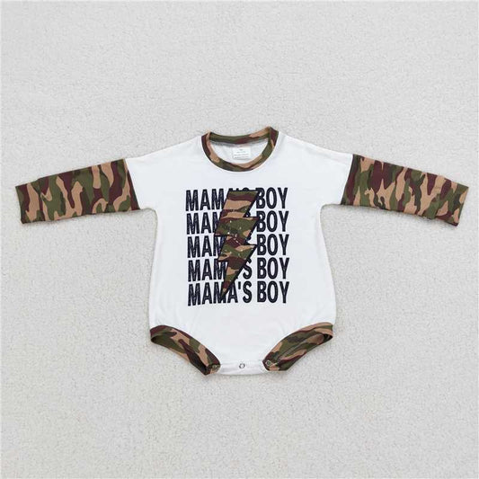 RTS LR0676 mama's boy letter lightning camouflage white long-sleeved jumpsuit