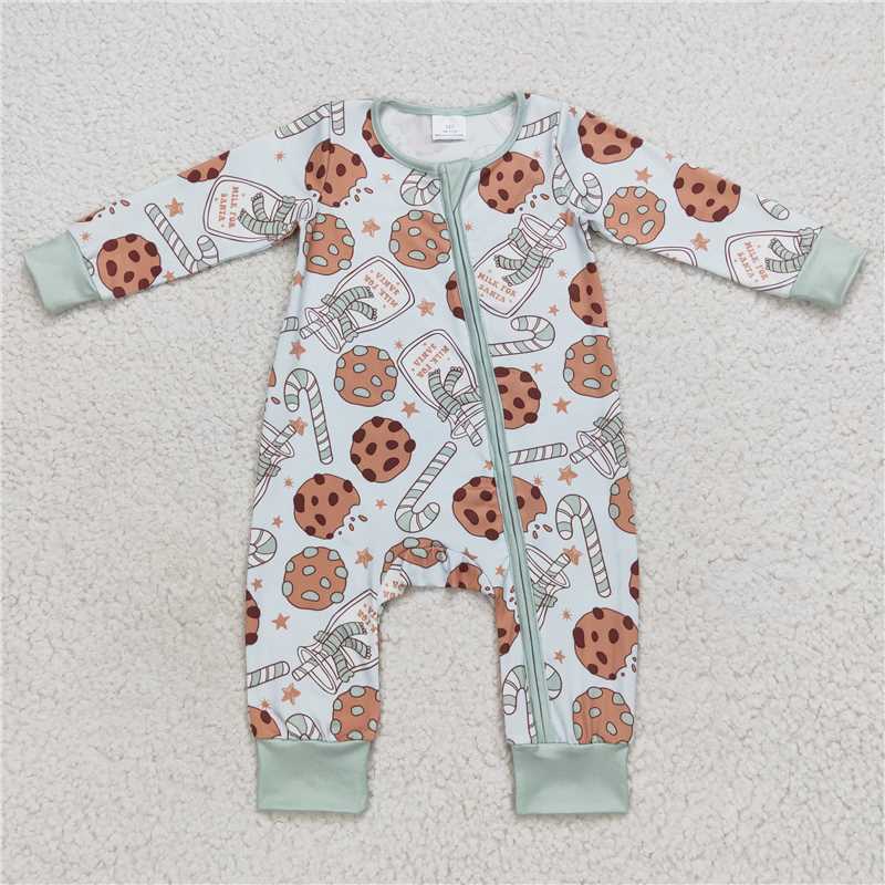 RTS LR0631 Milk biscuit bottle cane green zipper long sleeve jumpsuit