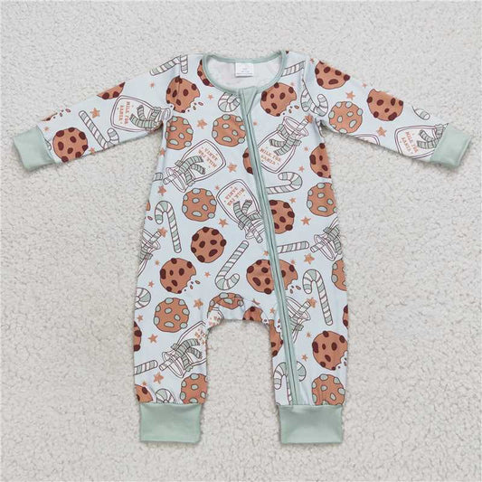 RTS LR0631 Milk biscuit bottle cane green zipper long sleeve jumpsuit