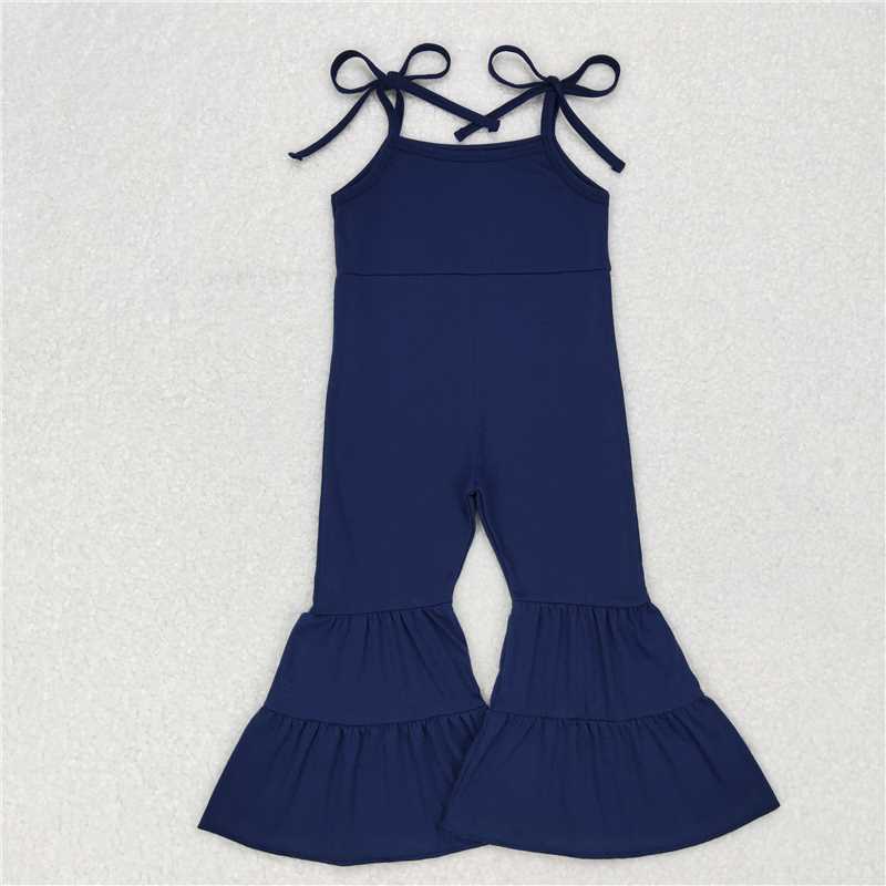 SR0449 Baby Girls Navy Straps Bell Bottom Jumpsuits