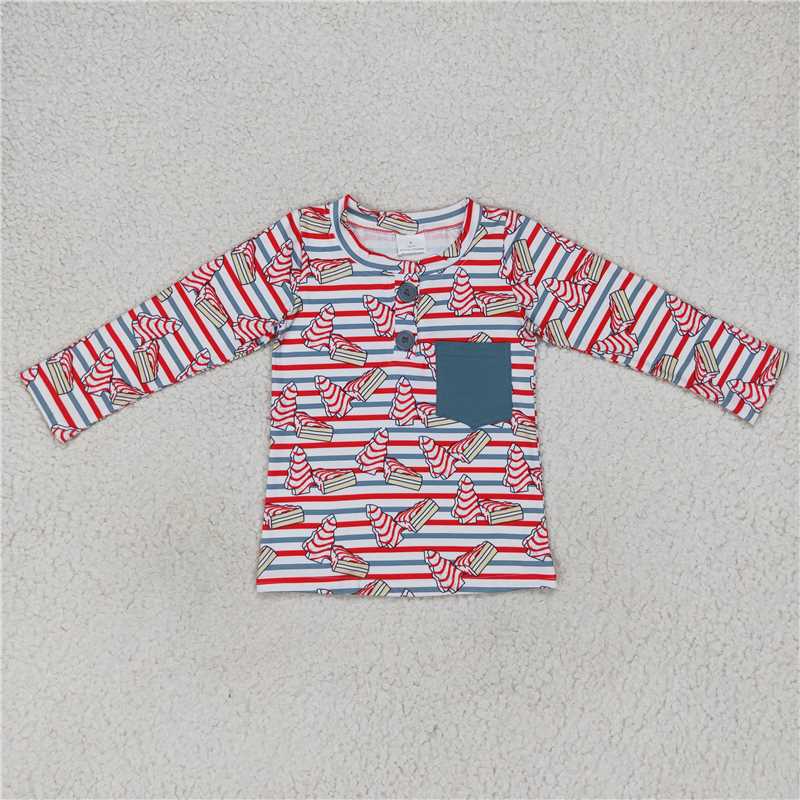 BT0325 Baby Boys Christmas Tree Pie Long Sleeve Tee Shirt Tops