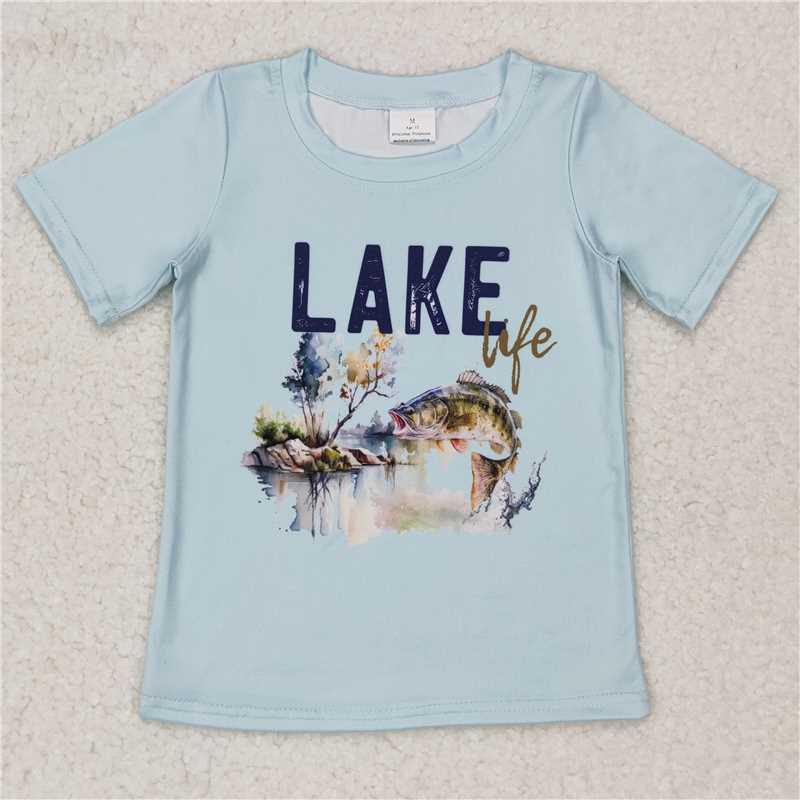 BT0339 Baby Boys Fishing Lake Blue Top Tee Shirts
