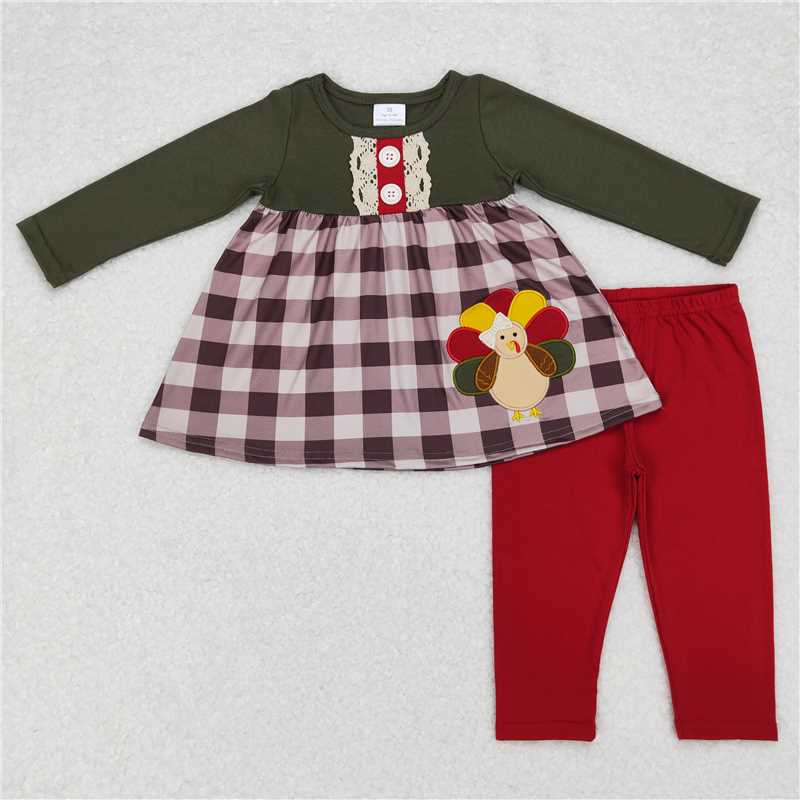 GLP0750Olive plaid turkey tunic leggings girls Thanksgiving outfits