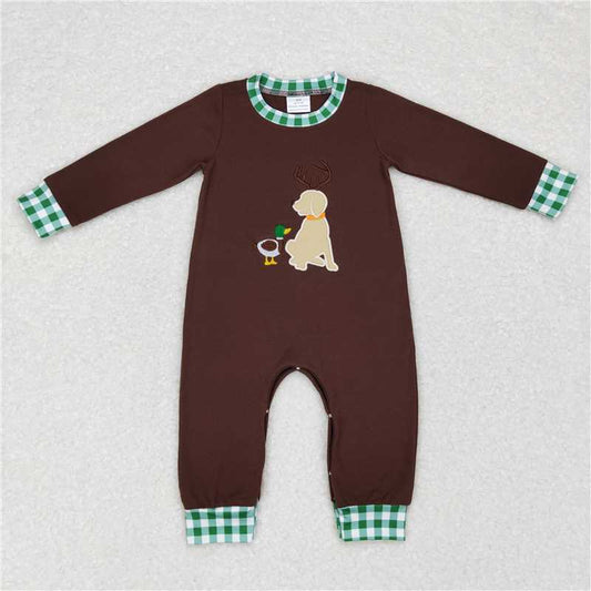 RTS LR0591 Embroidered duck puppy green and white plaid brown long-sleeved jumpsuit