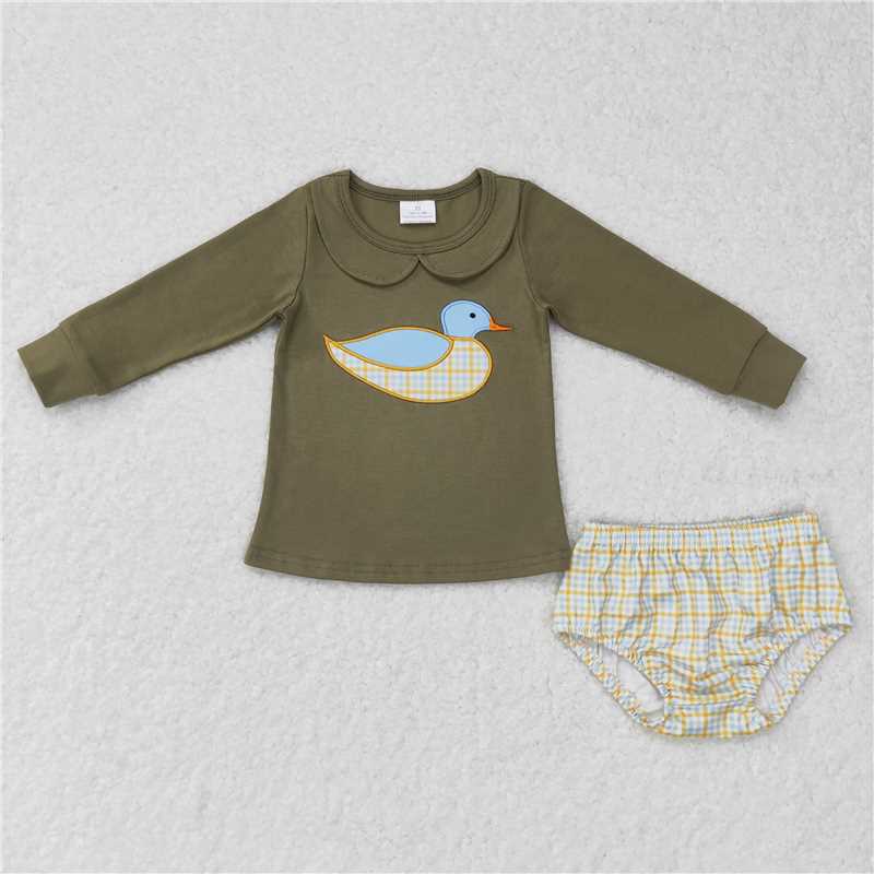 GBO0186 Baby Girls Duck Top Gingham Bummie Sets