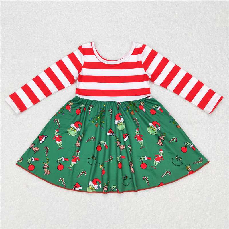 GLD0390 Baby Girls Christmas Green Frog Knee Length Dresses