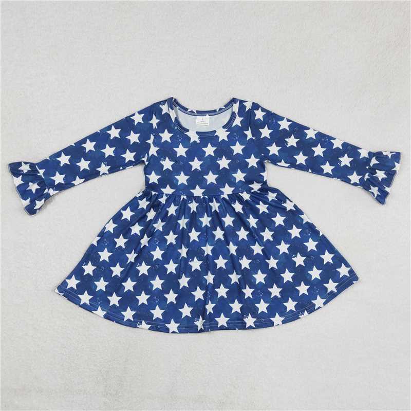 9.15 RTS NO MOQ (In stock)G6-16-6. Baby Girls Winter Dress Baby Girls Pentagram blue knee-length Dresses