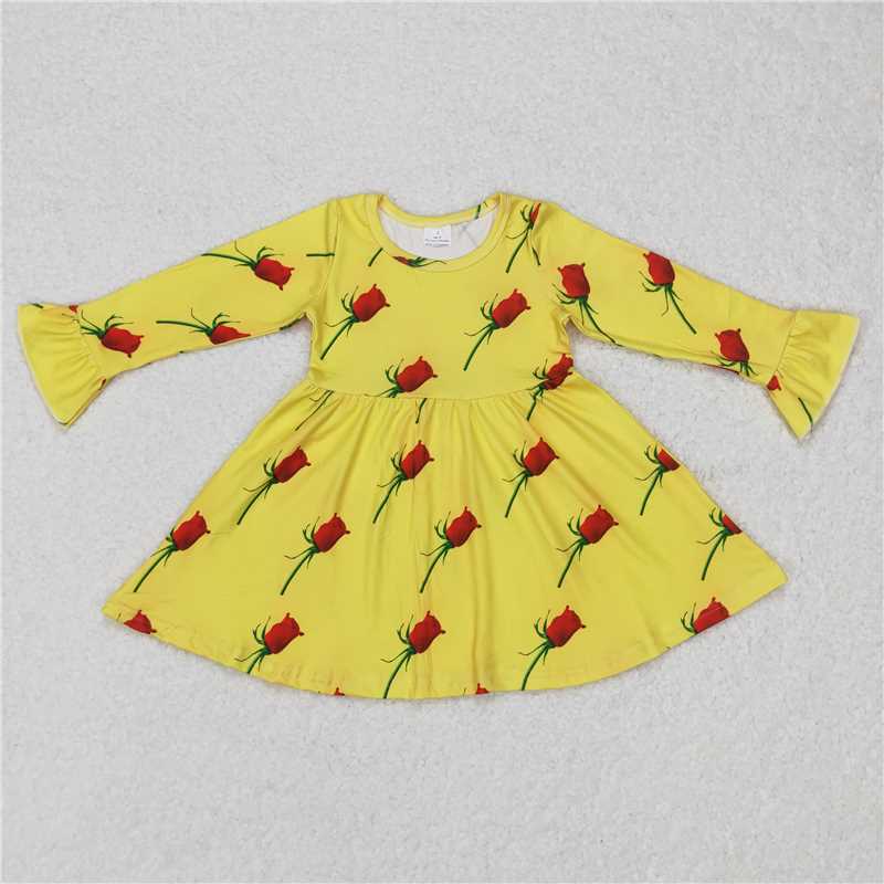 9.20 RTS NO MOQ(In stock)G6-16-5[ Baby Girls Winter Dress Red rose yellow long sleeve dress
