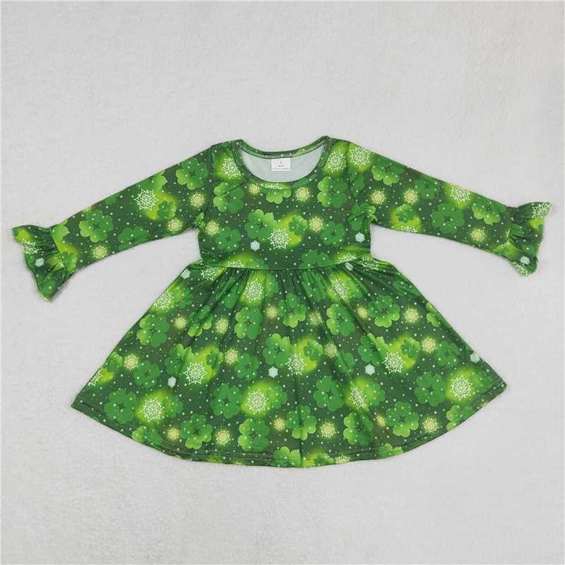 9.17 RTS NO MOQ(In stock)G6-16-5\ Baby Girls Winter Dress Baby Girls four-leaf clover long-sleeved dress