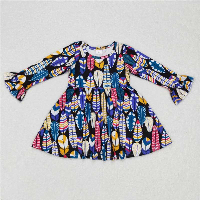 9.17 RTS NO MOQ(In stock)G6-16-4; Baby Girls Winter Dress Baby Girls Colorful feather long-sleeved dress