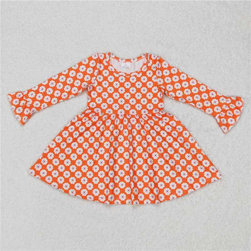 9.16 RTS NO MOQ (In stock)G6-16-3, Baby Girls Winter Dress Baby Girls White flowers orange knee-length Dresses