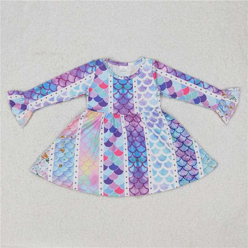 9.15 RTS NO MOQ (In stock)G6-16-1 Baby Girls Winter Dress Baby Girls Colorful fish scales knee-length Dresses