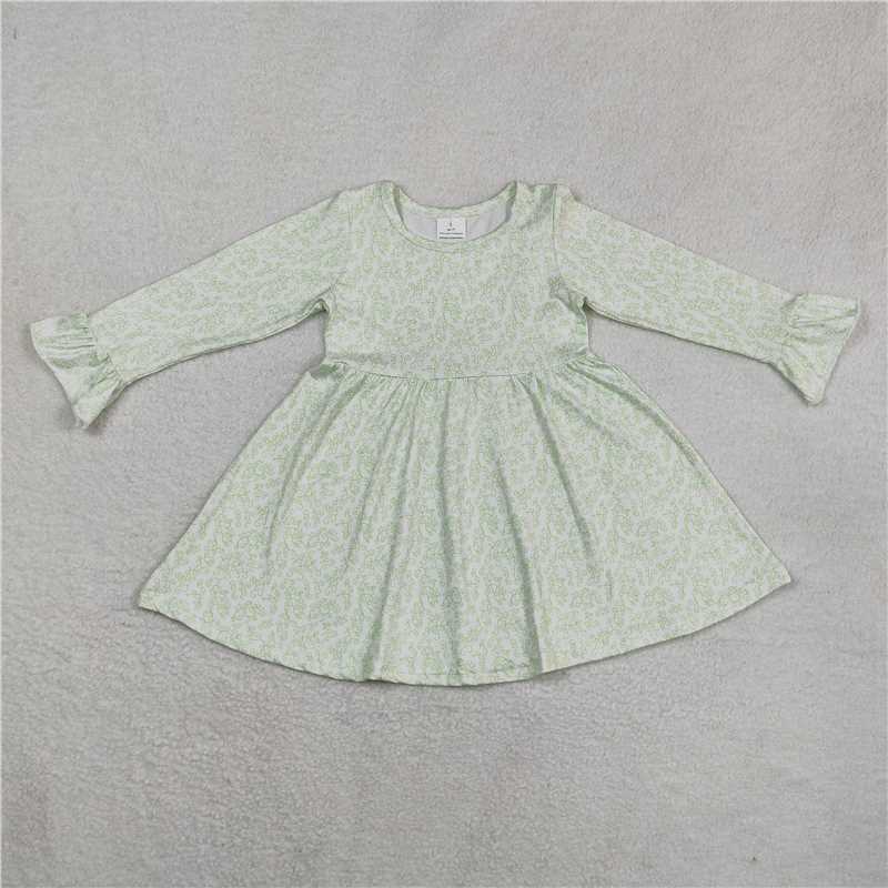 9.16 RTS NO MOQ (In stock)G6-16-1[ Baby Girls Winter Dress Baby Girls Green pattern knee-length Dresses