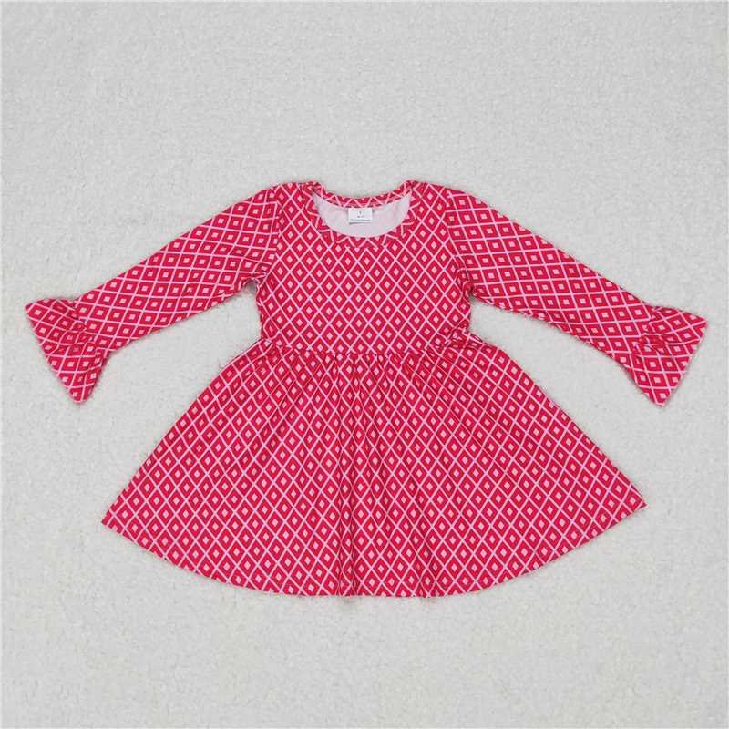 9.17 RTS NO MOQ(In stock)G6-16-1/ Baby Girls Winter Dress Baby Girls Pink plaid rose red long-sleeved dress