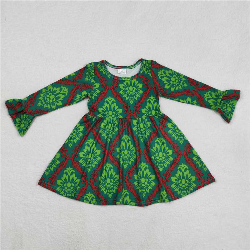 9.16 RTS NO MOQ(In stock)G6-16-1'. Baby Girls Winter Dress Baby Girls Red and green pattern knee-length Dresses