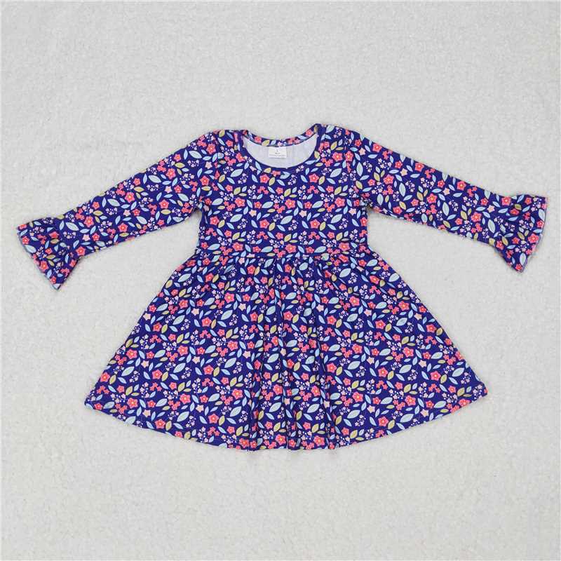 9.18 RTS NO MOQ(In stock)G6-11-7 Baby Girls Winter Dress Colorful floral long-sleeved dress