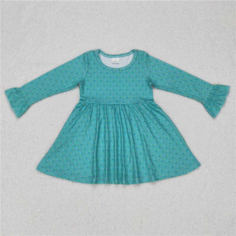 9.16 RTS NO MOQ (In stock)G6-11-6. Baby Girls Winter Dress Baby Girls Colorful polka dot green knee-length Dresses