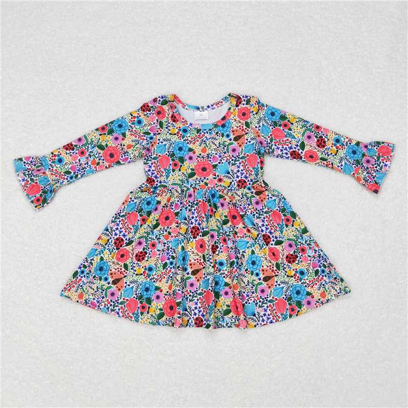 9.20 RTS NO MOQ(In stock)G6-11-3, Baby Girls Winter Dress Colorful floral long-sleeved dress