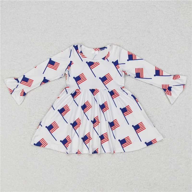 9.16 RTS NO MOQ(In stock)G6-11-2;' Baby Girls Winter Dress Baby Girls Striped red flag white knee-length Dresses